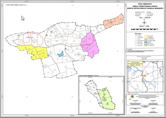 Figure 2: Indicative map of social forestry land, Forest Training Diklat Sawala Kadipaten. The existence of community organizations or KTHs around the Education and Training Forest area. Detailed research results from each KTH community and their discussion are as follows: i. KTH Wana BhaktiThe KTH Wana Bhakti community is a community located in Gandasari Village, Kasokandel District, with a total of 31 (thirty one) members. The area of his cultivated land is 3.96 ha and is located border to the Gandasari Village area.