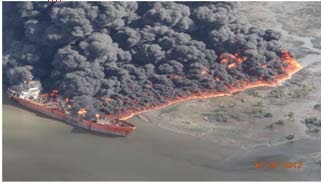 Site of Fire Explosion at an Illegal Crude Oil Loading BayPlate Aerial view of a cluster of artisanal refineries in the Niger delta