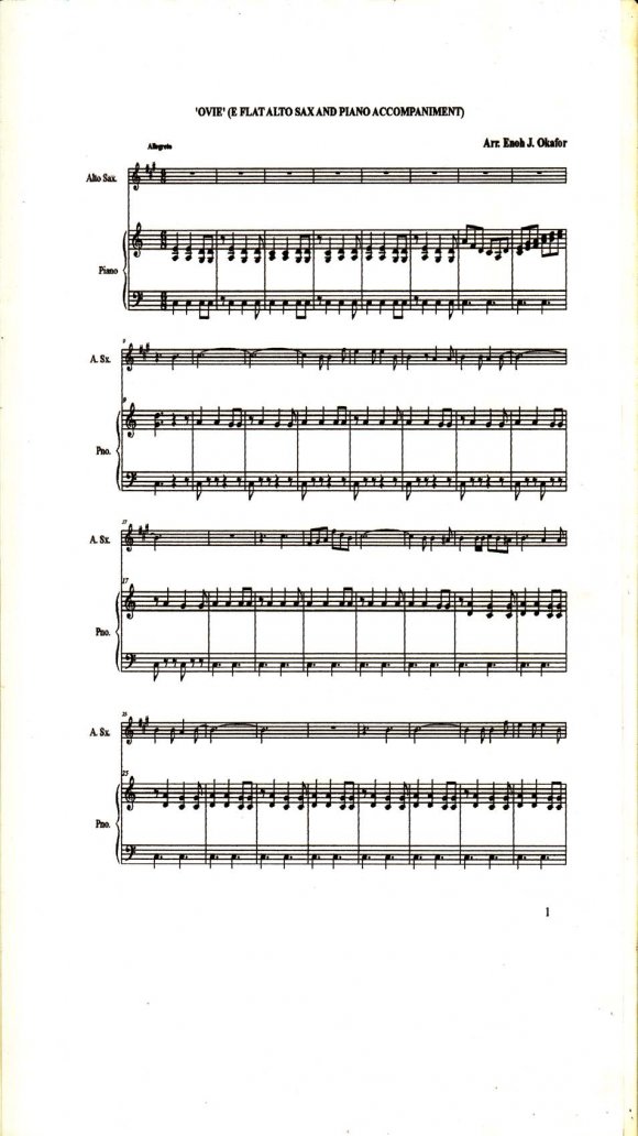 -113 and 156-157 of the work. See musical examples (a), (b) and (c). Using Ethno-Compositional Materials for Contemporary Music Composition: 'Ovie' E Flat Alto Saxophone and Piano Accompaniment as Musical Example (a) i) Targeted Audience