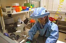 with the Ebola virus while wearing a BSL-4 positive pressure suit to avoid infection b) Treatment