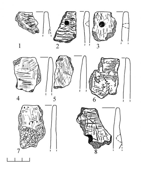 : 2 -5, 7). Some vessels are Volume XIV Issue V Version I Human Social Science © 2014 Global Journals Inc. (US) -Regarding about the Cultural Attribution of Hill Forts in Braslav Poozerye f f ornamented by dotted impressions below lips of rims (Fig. 7: 2, 3, 5, 6, 8).