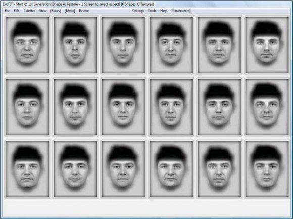 Fig. 5. EvoFITs made from memory. From left to right (top row), they are of footballer, David Beckham; actor, David Tennant; former US president, George W. Bush; singer, Noel Gallagher; and (bottom row) footballer, John Terry; singer, UK politician, Gordon Brown; singer, Robbie Williams; and UK politician, Nick Clegg.