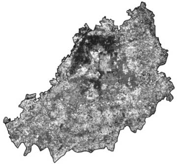 NDVI= TM 4 -TM 3/ TM 4 + TM 3The NDVI image has been transformed into image of 8bit (0-255) value from the original values ranges between -1 to +1. The land use/cover change and surface temperature map extracted from landsat image was correlated with the resultant NDVI image to study how all these changes have interacted.