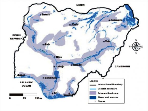 Figure 3 : Spatial distribution of areas affected by extreme floods in Nigeria between 2000 and 2012