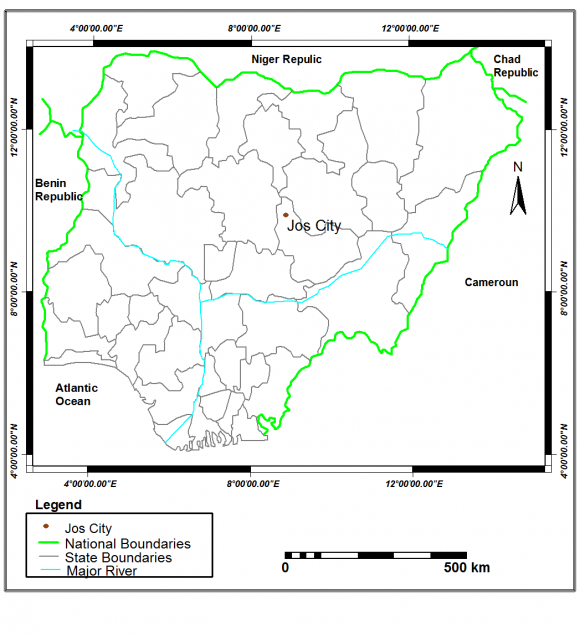 Figure 1 : Map of Nigeria Showing Jos City