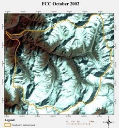 of FCC created from images of two different time frame 2002/3 and 2014 for pre as well as post monsoon season separately. In the second operation, compression of FCC produced from images of two successive years 2014 and 2015 with 2003 image similarly for both seasons. And in third operation compression of NDVI of pre and post monsoon season (vegetation cover) for two successive years 2014 and 2015 with 2002-2003 images. III.