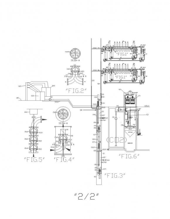 Steel pressurized tank; (1.1) level regulator with capacitive probes; (1.2) Safety valve with exhaust air in the water; (1.3) pressure gauge with shutoff valve; (1. 4) terminal element flanged of the pressurized tank containing the pump with the double separate power supply; (1.5) flange connection for suction out of the well(2) pump used as a turbine; (2.1) submersible alternating current generator; (3) motorized valve with flow regulation; (3.1) on-off valve with pneumatic control(4) water return socket in the well; (4.1) suction filter; (5) electric pump with double separate supply until the impeller; (5.1) Double curve pump impeller; (5.4) diffuser of the pump; (6) drive motor of the pump with variable speed, controlled by an with septa crossed separators in low pressure (lp) and high pressure (hp); (5.2) baffles of flow separators; (5.3) inverter; (7) motor or alternator coupling; (8) transmission shaft; (8.1) pipe for the passage of the shaft; (9) check valve. (10) pipe of pressurized water output; (11) electro compressor with the storage tank (11.1) network for supplying compressed air; (11.2) solenoid valve and check valve of compressed air; (11.3) pressure switch with regulator; (12) network for the electricity distribution ; (13) electric panel and control system; (13.1) electrical system power cables; (14) up transformer for the supply of energy produced to the public network; (14.1) electric cables for transport of energy produced; (15) altitude of the land; (15.1) Pressurized Domestic Hydraulic System, Producer of Hydroelectric Energy
