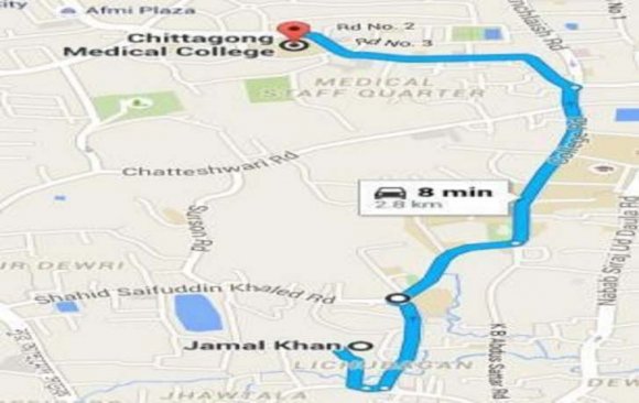 Figure 3.9: Location 2 to Criteria 4 distance iii. Location 3 (Chandgoan R/a) Location 3 to criteria 1 (College) distance shown the figure 3.10, location 3 to criteria 2 (Market) distance shown the figure 3.11, location 3 to criteria 3 (Hospital) distance shown the figure 3.12, location 3 to criteria 4 (Park) distance shown the figure 3.13, Location 2 for all criteria (College, Market, Hospital, and Park) distance together shows the table 3.5.