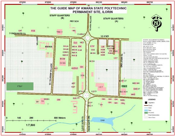Figure 2: Guide map of the central point of the study area (kwara state polytechnic, permanent site)