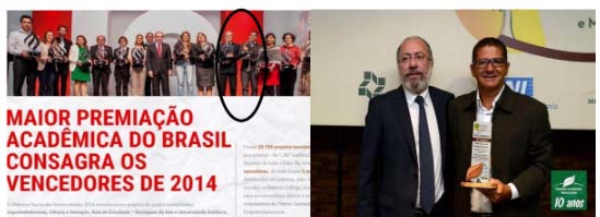Figure 5: Receipt of the Santander University Solidarity Award in October 2014 in São Paulo (a) and the Brazilian Forest Service Award in Brasília, March 2016 (b).