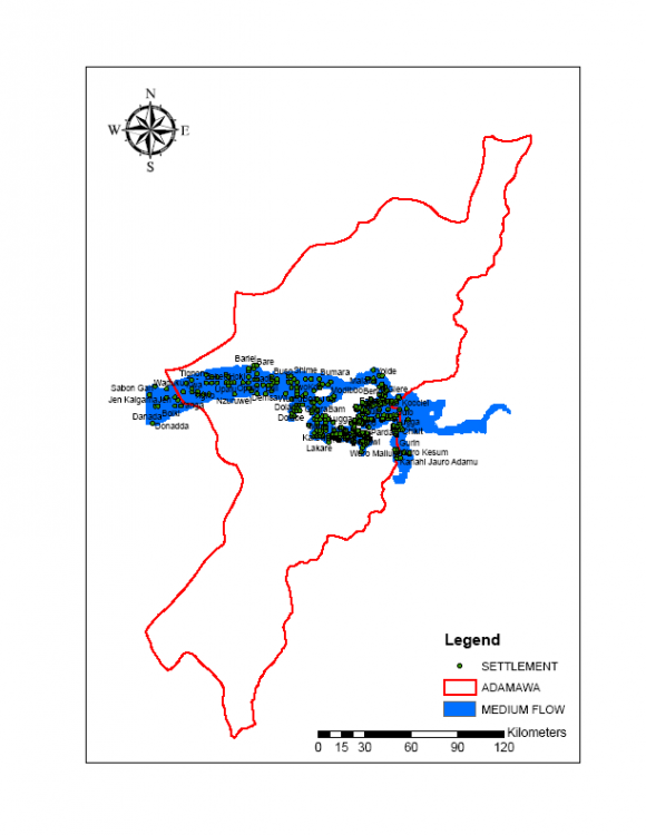 Fig.9 : Settlements on inundated areas at Low Flow Regimes