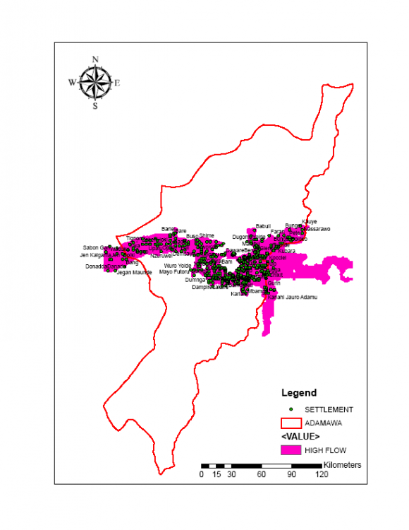 Fig.11 : Settlements on inundated areas at High Flow Regimes