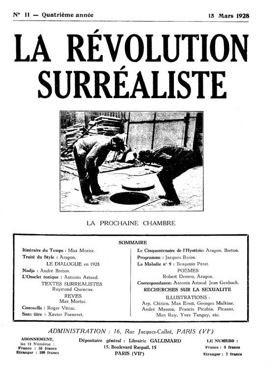 Fig. 1: Copertina del n. 11 della rivista "La révolution surréaliste", marzo 1928.