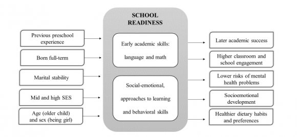 a) Sex differences Girls showed higher classroom engagement (Fitzpatrick & Pagani, 2012; Sabol & Pianta, 2012), attention skills (Pagani & Fitzpatrick, 2014), school readiness (including math and reading scores (Quirk et al., 2016; Shah et al., 2016)), and social-emotional skills (Hammer et al., 2017; Quirk et al., 2016). Overall, boys showed more disruptive behavior (e.g., Sabol & Pianta, 2012