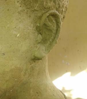 Fig. 15: Taking shape with clay Fig. 16: Eyes, mouth &nose Fig. 17: Clay models of ears