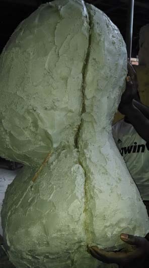 Today, Nkrumah is still one of the most respected leaders in African history. His legacy lives on today in the continued existence of Convention People's Party. He has been honoured throughout the nation. A typical example is the Kwame Nkrumah Mausoleum and the Kwame Nkrumah University of Science and Technology. The facial characteristics of the metal figure is what defines it as a portrait of Osagyefo Dr. Kwame Nkrumah. These characteristics includes the eyes, ears, nose and the overall structure of the face. These characteristics are not dissimilar from that of the clay model which was imprinted in the mould. The whole metal figure was successfully executed based on the dependency on the elements and principles of design. Without these principles and elements, the metal figure would not have resembled the clay model. The outfit of the figure which is the jumper represents the uniqueness and diversity of the African culture. The African jumper that complements the kente and other types of cloths and fabrics are worn by Ghanaians. The chasing and repousse technique employed in fabricating the vital features of the head was very essential in the success of the project. Without these techniques, there wouldn't have been a more detailed representation of the eyes, nose, lips and eyes in the sheet medium. Chasing helped entirely in building a replica of the vital features based on the clay reference models. The repousse technique also brought out the sunken and raised Metal Welding Sculptural Portraiture for the Historical Remembrance of Political Figures in Ghana: