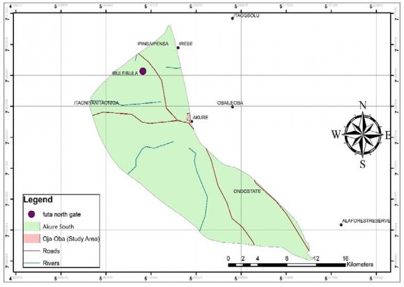 Figure 3: Map of Akure South LGA Showing the Study Area