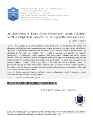 An Assessment of Family-School Collaboration toward Childrens Moral Development in Tanzania: Do they Speak the Same Language?
