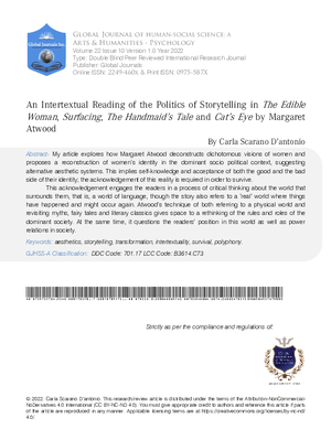 An Intertextual Reading of the Politics of storytelling in The Edible Woman, Surfacing, The Handmaid’s Tale and Cat’s Eye by Margaret Atwood