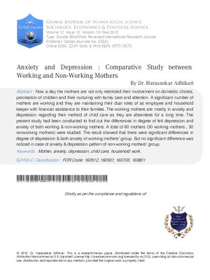 Anxiety and Depression:  Comparative Study between Working and Non-working Mothers