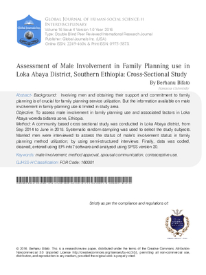 Assessment of Male Involvement in Family Planning use in Loka Abaya District, Southern Ethiopia: Cross-Sectional Study