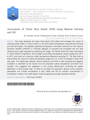 Assessment of Urban Heat Island (UHI) using Remote Sensing and GIS