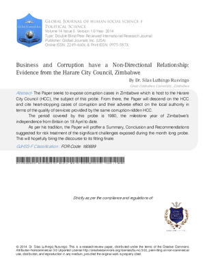 Business and Corruption Have a Non-Directional Relationship: Evidence from the Harare City Council, Zimbabwe