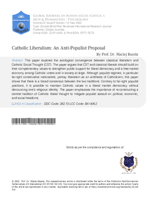 Catholic Liberalism: An Anti-Populist Proposal