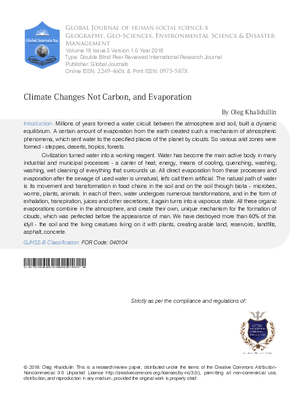 Climate Changes Not Carbon, and Evaporation