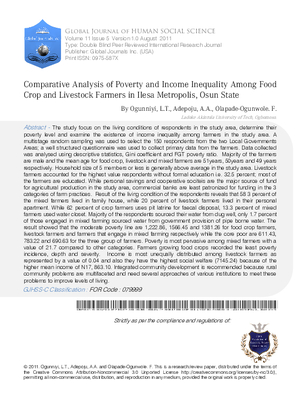 COMPARATIVE ANALYSIS OF POVERTY AND INCOME INEQUALITY AMONG FOOD CROP AND LIVESTOCK FARMERS IN ILESA METROPOLIS, OSUN STATE
