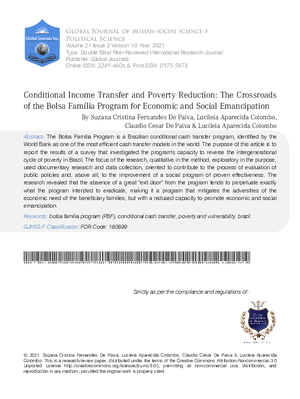 Conditional Income Transfer and Poverty Reduction: The Crossroads of the Bolsa Família Program for Economic and Social Emancipation
