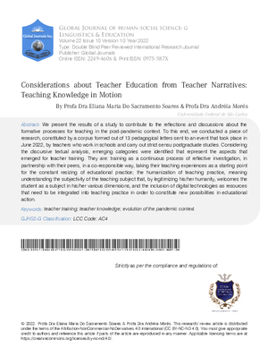 Considerations about Teacher Education from Teacher Narratives: Teaching  Knowledge in Motion