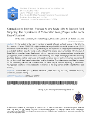 Contradictions between Wanting to and Being Able to Practice Food Shopping: The Experiences of Vulnerable Young People in the North East of Scotland