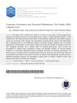 Corporate Governance and Financial Performance: The Family SMEs a Special Case