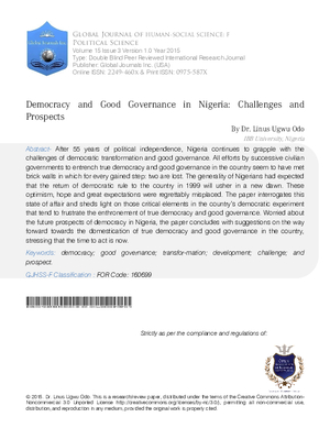 Democracy and Good Governance in Nigeria:  Challenges and Prospects
