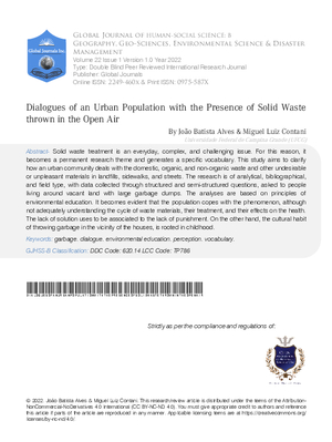 Dialogues of an Urban Population with the Presence of Solid Waste thrown in the Open Air