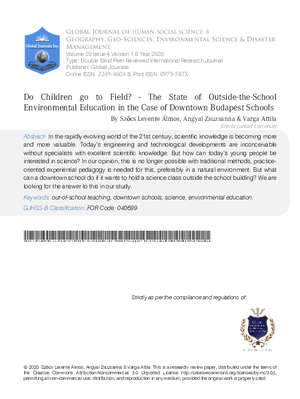 Do Children go to Field? - The State of Outside-The-School Environmental Education in the Case of Downtown Budapest Schools