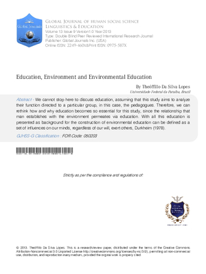 Education, Environment and Environmental Education
