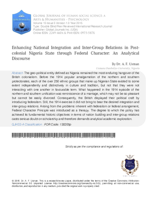 Enhancing National Integration and Inter-Group Relations in Post-Colonial Nigeria State through Federal Character: An Analytical Discourse.
