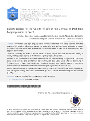 Factors Related to the Quality of Life in the Context of Deaf Sign Language Users in Brazil