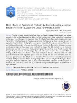 Flood Effects on Agricultural Productivity Implications for Mangrove Forest Ecosystem in Akpabuyo cross River State Nigeria