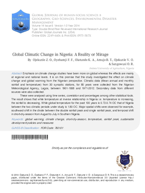 Global Climatic Change in Nigeria: A Reality or Mirage