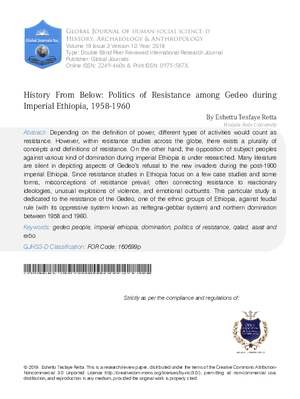 History From Below: Politics of Resistance Among Gedeo during Imperial Ethiopia, 1958-1960
