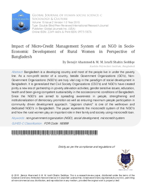 Impact of Micro-credit Management System of an NGO in Socio-economic Development of Rural Women in Perspective of Bangladesh