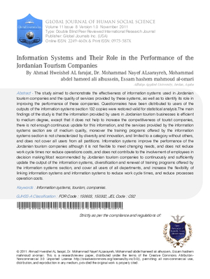Information systems and their role in the performance of the Jordanian tourism companies