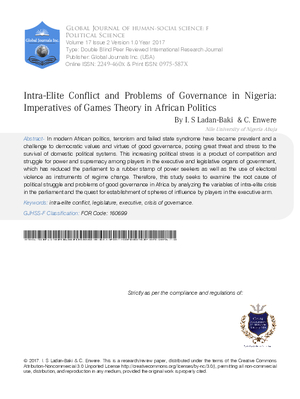 Intra-Elite Conflict and Problems of Governance in Nigeria: Imperatives of Games Theory in African Politics