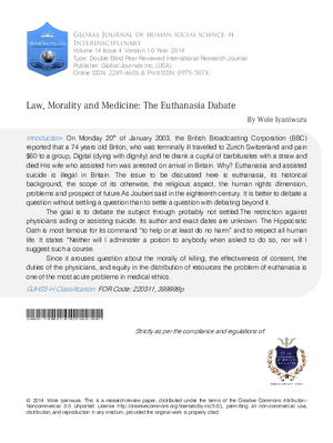 Law, Morality and Medicine: The Euthanasia Dabate