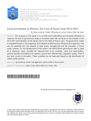 Local Governance in Mexico. The Case of Nuevo Leon 2015-2021