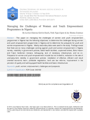 Managing the Challenges of Women and Youth Empowerment Programmes in Nigeria