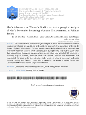Menas Adamancy vs. Womenas Fidelity:  An Anthropological Analysis of Menas Perception Regarding Womenas Empowerment in Pakhtun Society